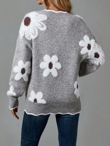 THEA | ELEGANCKI SWETER W KWIATY Z DEKOLTEM W SEREK