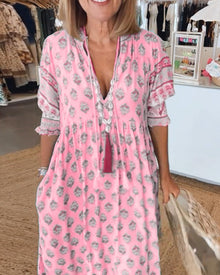 Giulia - midi dress with v-neck and elegant balloon sleeves