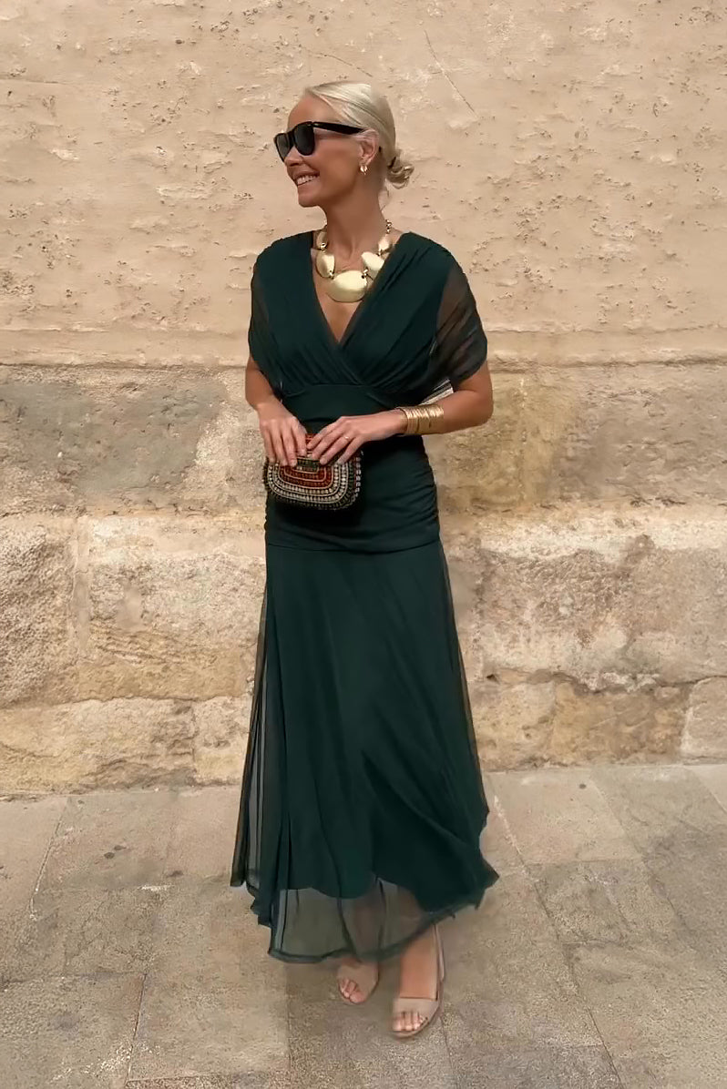 Louise – elegancka sukienka maxi na imprezę z dekoltem w serek