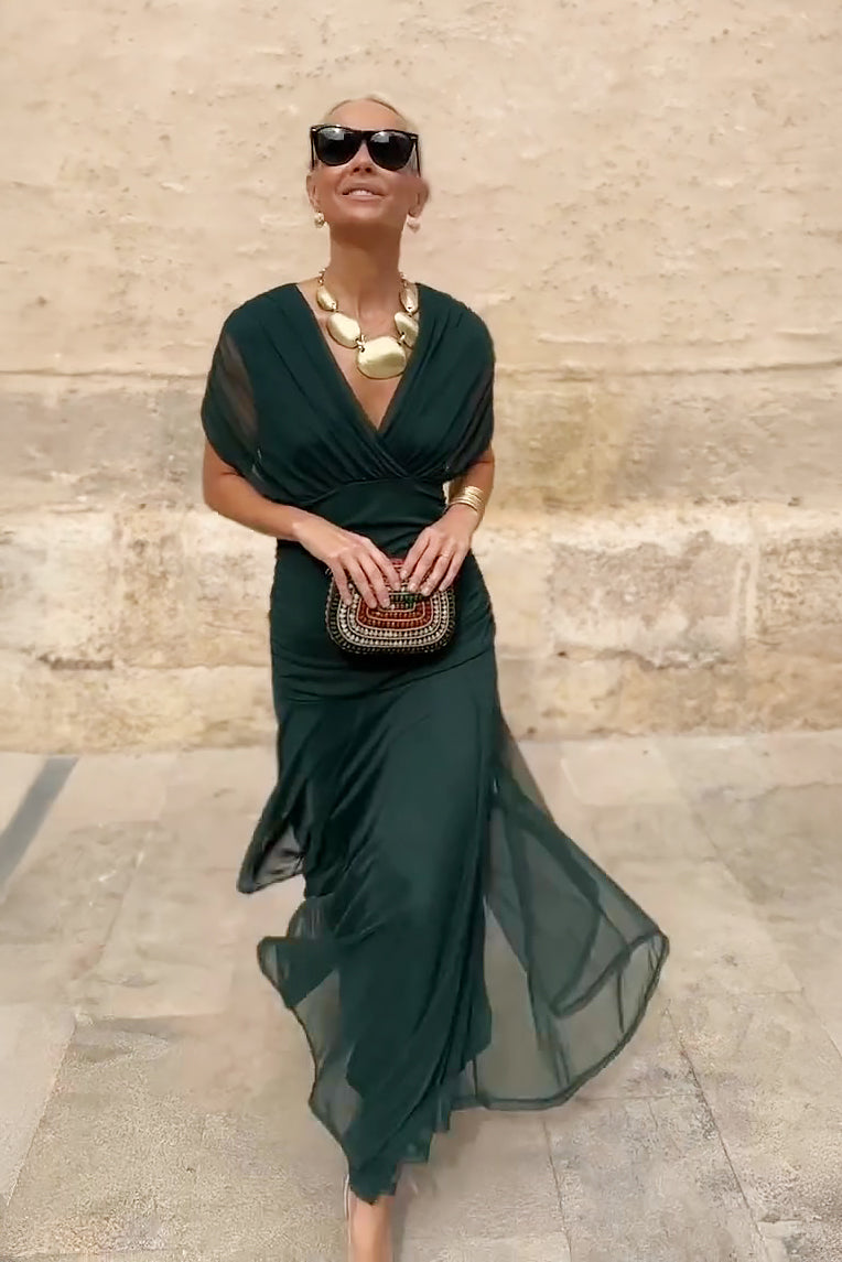 Louise – elegancka sukienka maxi na imprezę z dekoltem w serek
