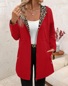Reversible hooded coat with leopard print