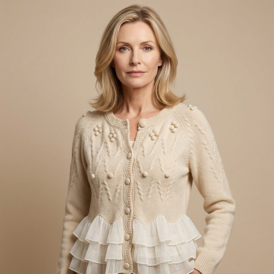 Natalie rozpinany sweter z falbankami