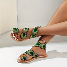 Vivien - elegant women's sandals with beautiful peacock pattern
