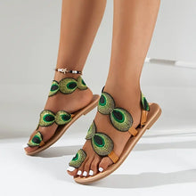 Vivien - elegant women's sandals with beautiful peacock pattern