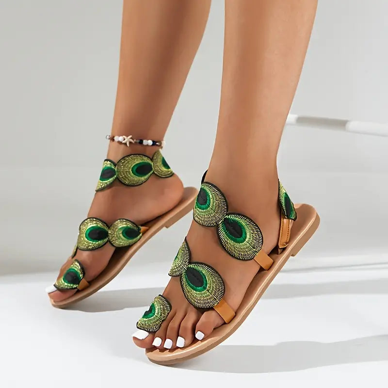Vivien - elegant women's sandals with beautiful peacock pattern