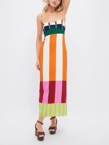 Paloma – Elegancka, wielokolorowa sukienka maxi