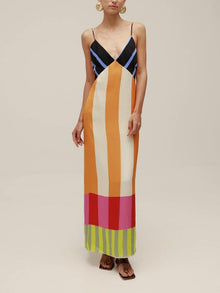 Paloma – Elegancka, wielokolorowa sukienka maxi