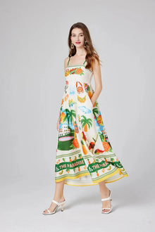 Sukienka maxi na ramiączkach Paradise print, idealna na wakacje