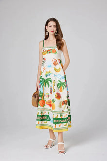 Sukienka maxi na ramiączkach Paradise print, idealna na wakacje
