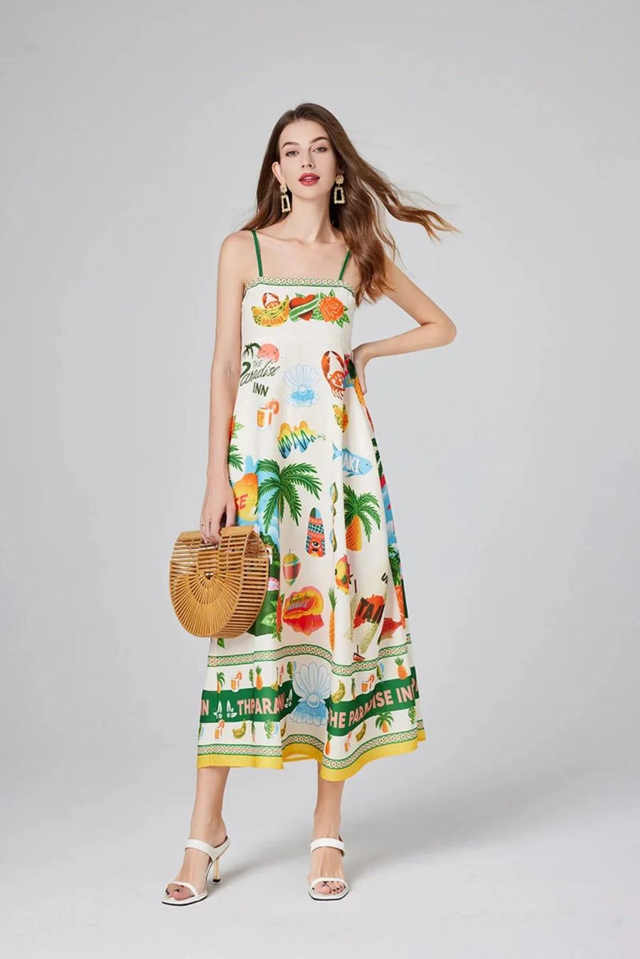 Sukienka maxi na ramiączkach Paradise print, idealna na wakacje