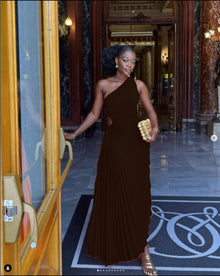 Pleated one-shoulder formal evening gown