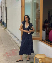 Polka dot lace-trim midi dress