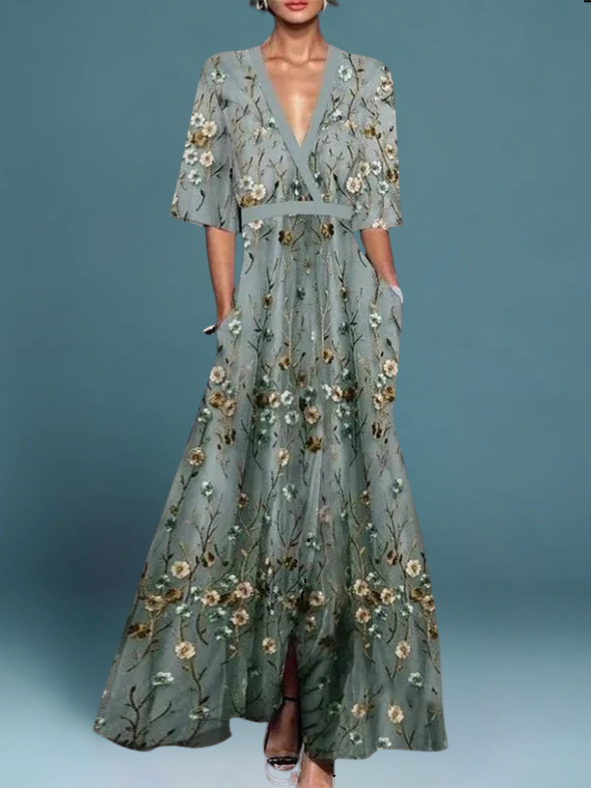 Hazel - elegancka sukienka boho z dekoltem w serek i paskiem