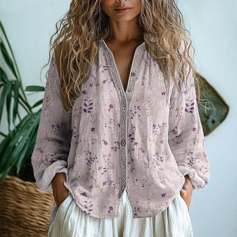 Rose - vintage leaf print blouse