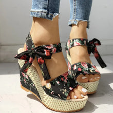 Lily floral lace-up wedge sandals