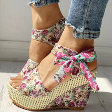 Lily floral lace-up wedge sandals