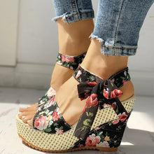 Lily floral lace-up wedge sandals