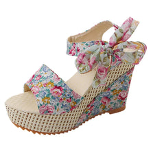 Lily floral lace-up wedge sandals