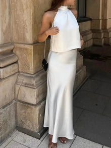 Satin two-piece skirt set
