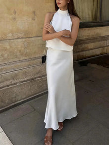 Satin two-piece skirt set