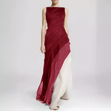 Sleeveless fitted satin evening gown
