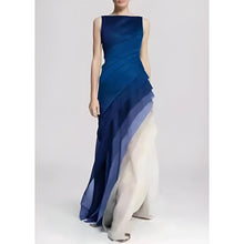 Sleeveless fitted satin evening gown