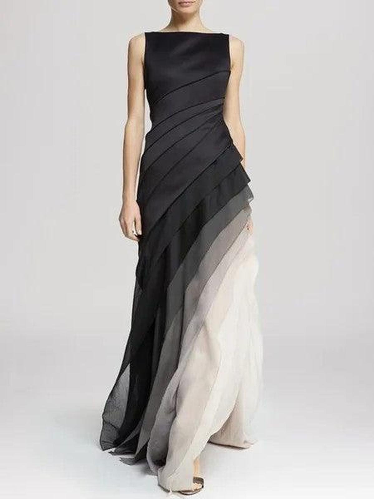 Sleeveless fitted satin evening gown