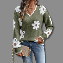 THEA | ELEGANCKI SWETER W KWIATY Z DEKOLTEM W SEREK