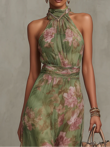 Livia - elegant floral maxi halter dress