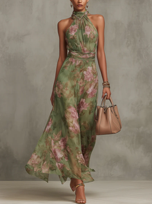 Livia - elegant floral maxi halter dress
