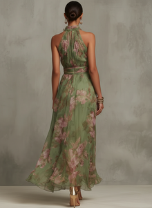 Livia - elegant floral maxi halter dress