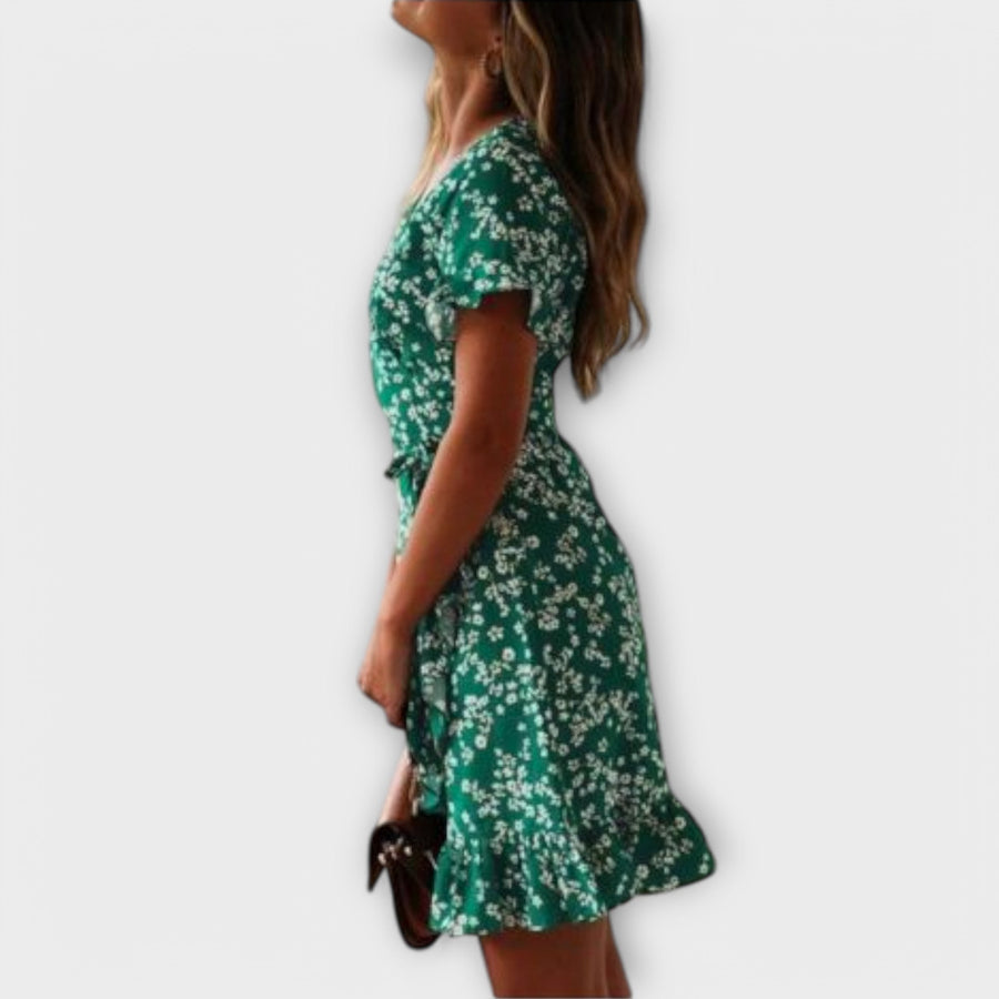 Krótka sukienka boho w kolorze zielonym