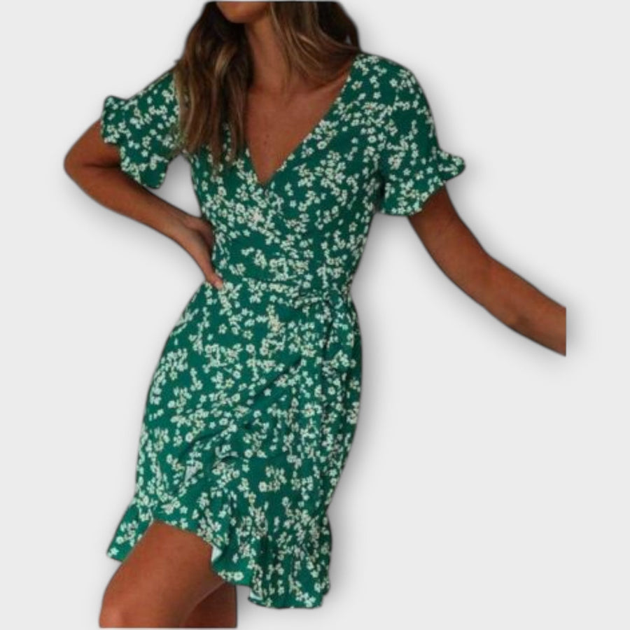 Krótka sukienka boho w kolorze zielonym