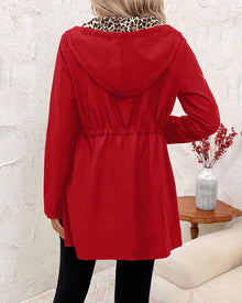 Reversible hooded coat with leopard print