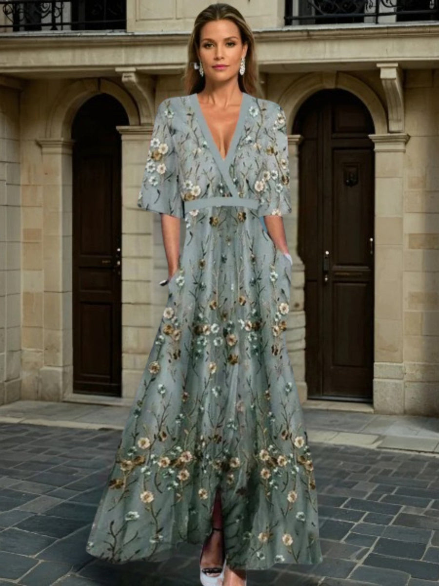 Hazel - elegancka sukienka boho z dekoltem w serek i paskiem