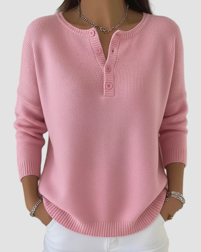 Clara - ponadczasowy sweter dzianinowy Henley