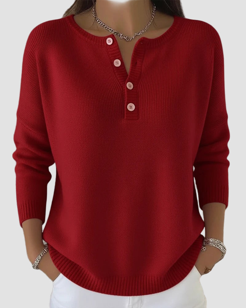 Clara - ponadczasowy sweter dzianinowy Henley