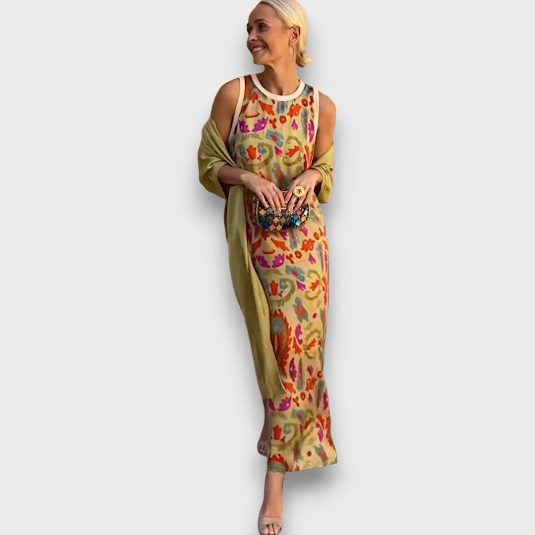 Lindiwe – Elegancka Sukienka Maxi z Kardiganem